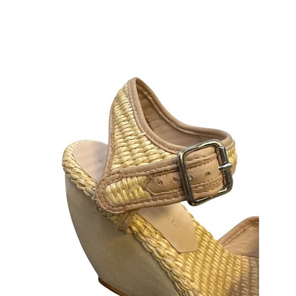 Loeffler Randall Woven Straw & Leather Peep-Toe Valentine Wedge Heels 8.5 - Picture 7 of 9